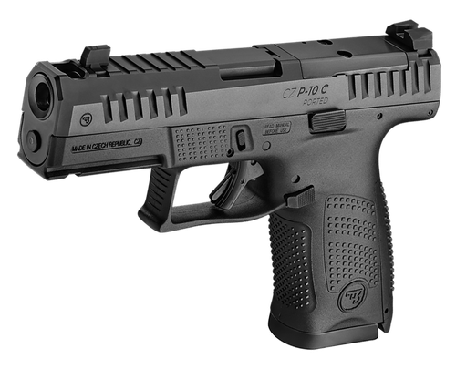 CZ-USA 01578 P-10 C  Compact Frame 9mm Luger 10+1 4.02" Black Nitride Barrel, Black Nitride Steel Optic Ready/Serrated Slide, Black Polymer Frame w/Accessory Rail, Interchangeable Backstrap Grip