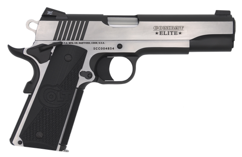 Colt Mfg O1070CE 1911 Combat Elite Government 45 ACP 5" 8+1 Overall Two-Tone Elite Finish Stainless Steel Frame & Slide with Half Checkered & Scalloped Black G10 Grip & Night Sights