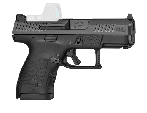 CZ-USA 01568 P-10 S  Sub-Compact Frame 9mm Luger 10+1 3.50" Black Steel Barrel, Black Nitride Optic Ready/Serrated Steel Slide, Black Polymer Frame w/Picatinny Rail