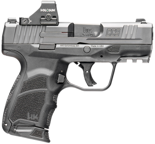HK 81001131 CC9  9mm Luger 10+1/12+1 3.32" Black Polygonal Rifled Barrel, Optic Ready RMSc/407k Footprint/Serrated Steel Slide, Polymer Frame w/Picatinny Rail, Black Interchangeable Backstrap Grip