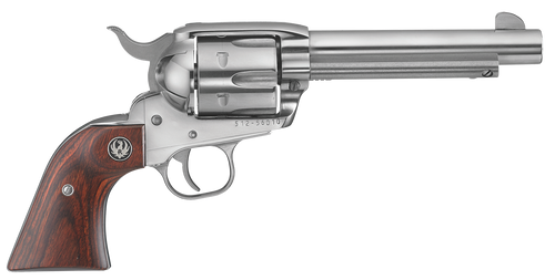 Ruger 5105 Vaquero  Medium Frame 45 Colt (Long Colt) 6rd 4.62" High Gloss Stainless Steel Barrel, Cylinder & Frame, Hardwood Grip, Transfer Bar Safety, Exposed Hammer