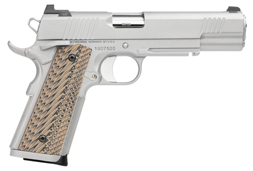 Dan Wesson 01815 Specialist  10mm Auto Caliber with 5" Barrel, 8+1 Capacity, Overall Stainless Steel Finish, Picatinny Rail & Beavertail Frame, Serrated Bead Blasted Slide & Black/Brown G10 Grip