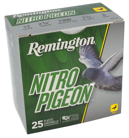 Remington Ammunition R28682 Nitro Pigeon  12Gauge 2.75" 1 1/4oz 8Shot 25 Per Box/10 Case