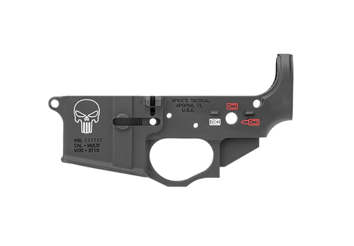 Spikes Tactical STLS015CFA Punisher Stripped Lower Receiver Multi-Caliber 7075-T6 Aluminum Black Anodized with Color Fill for AR-15