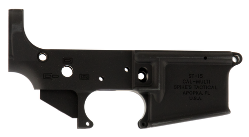 Spikes STLS045 No Logo Stripped Lower Receiver Multi-Caliber 7075-T6 Aluminum Black Anodized for AR-15