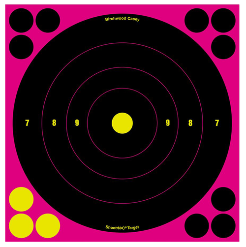 Birchwood Casey 34808 Shoot-N-C Reactive Target Self-Adhesive Paper Black/Pink 8" Bullseye 6 Pack