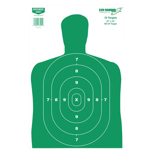 Birchwood Casey 37204 EZE-Scorer BC-27 Silhouette Paper Hanging Universal 12" x 18" Green/White 10 Pk.