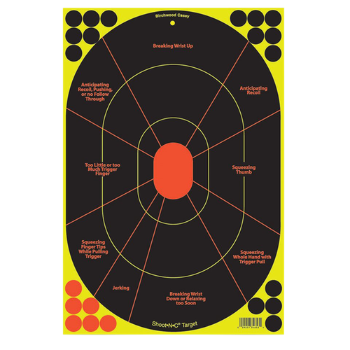 Birchwood Casey 34655 Shoot-N-C Reactive Target Self-Adhesive Paper Black/Yellow/Red 12"x18" Oval Silhouette 5 Pack