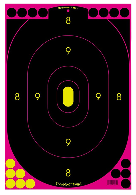 Birchwood Casey 34633 Shoot-N-C Reactive Target Self-Adhesive Paper Black/Pink 12"x18" Oval Silhouette 100 Pack