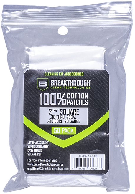 Breakthrough Clean BTCPS21450 Square Cleaning Patches  For .38-.45 Cal & .410-20 Gauge 2.25" 50 Pack/6 per case