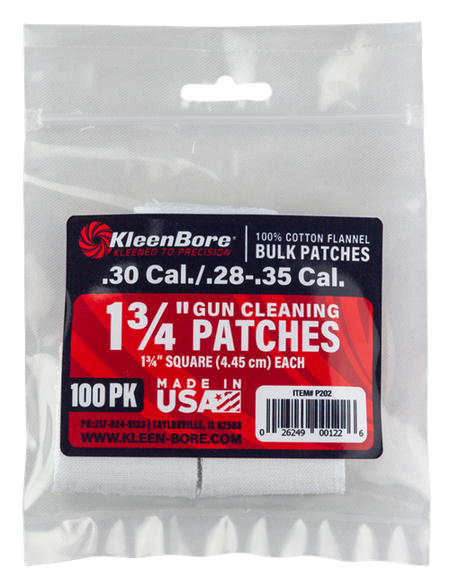 KleenBore P202 Super Shooter  .30/ .28 - .35 Cal 1.75" 100% Cotton Flannel 75 Per Pack