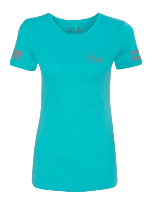GLK AP96444 GLOCK GIRL FLAG TEE M   TEAL