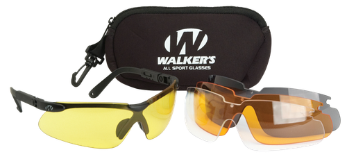 Walker's GWPASG4L2 Sport Glasses Combo Adult Clear/Smoke Gray/Amber/Yellow Lens Polycarbonate Black Frame