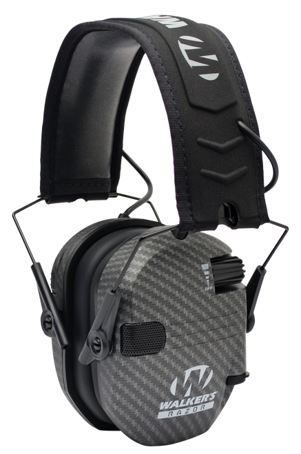 Walker's GWPRSEMCARB Razor Slim Electronic Muff 23 dB Over the Head Carbon Gray/Black Polymer