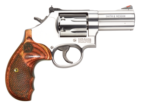 Smith & Wesson 150713 Model 686 Plus Deluxe 357 Mag or 38 S&W Spl +P Stainless Steel 3" Barrel & 7rd Cylinder,  Satin Stainless Steel L-Frame, Textured Wood Grip, Internal Lock