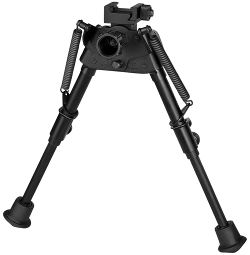 Harris Bipods S-BRP Swivel BR Picatinny, 6-9", Black Steel/Aluminum, Rubber Feet