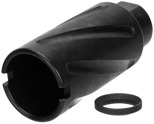 TacFire MZ1007N Spiral Fluted Muzzle Brake Black Oxide Steel with 1/2"-28 tpi Threads, 2.60" OAL & 1.12" Diameter for 5.56x45mm NATO AR-15