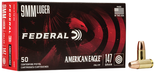Federal AE9FP American Eagle Handgun 9mmLuger 147gr Full Metal Jacket Flat Point 50 Per Box/20 Case
