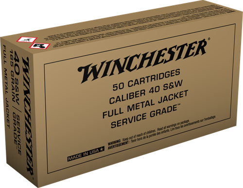 Winchester Ammo SG40W Service Grade  40S&W 165gr Full Metal Jacket Flat Nose 50 Per Box/10 Case