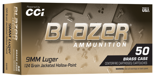 CCI 5246 Blazer  9mmLuger 124gr Jacketed Hollow Point 50/Box