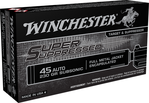 Winchester Ammo SUP45 Super Suppressed  45ACP Subsonic 230gr Encapsulated Full Metal Jacket 50 Per Box/10 Case