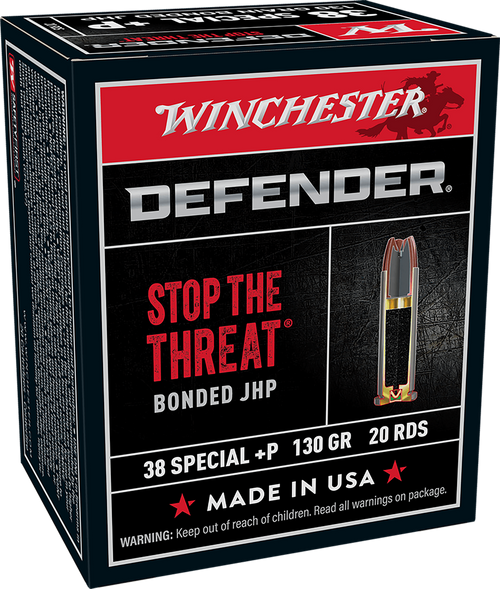 Winchester Ammo S38PDB Defender  38Special+P 130gr Bonded Jacket Hollow Point 20 Per Box/10 Case