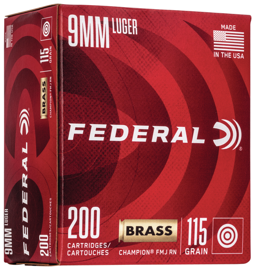 Federal WM51992 Champion Training 9mmLuger 115gr Full Metal Jacket 200 Per Box/5 Case