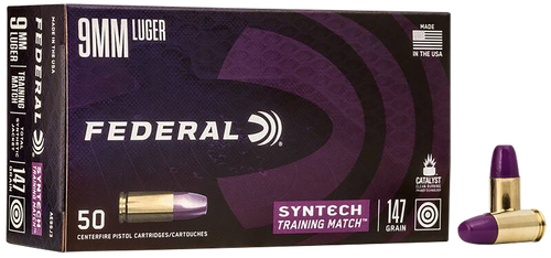 Federal AE9SJ3 Syntech Training Match 9mmLuger 147gr Total Syntech Jacket Flat Nose 50 Per Box/10 Case
