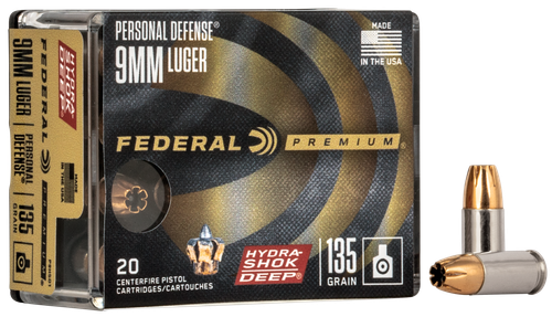 Federal P9HSD1 Premium Personal Defense 9mmLuger 135gr Hydra-Shok Deep Hollow Point 20 Per Box/10 Case