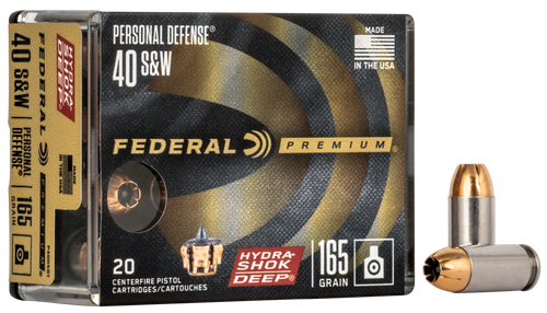 Federal P40HSD1 Premium Personal Defense 40S&W 165gr Hydra-Shok Deep Hollow Point 20 Per Box/10 Case