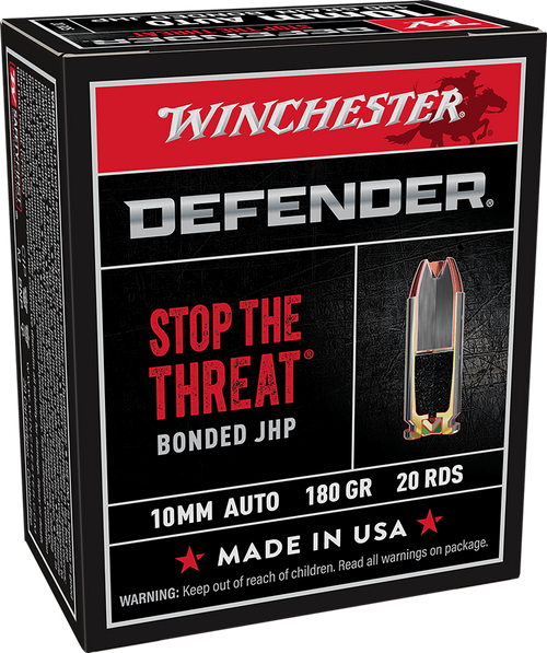 Winchester Ammo S10MMPDB Defender  10mmAuto 180gr Bonded Jacket Hollow Point 20 Per Box/10 Case