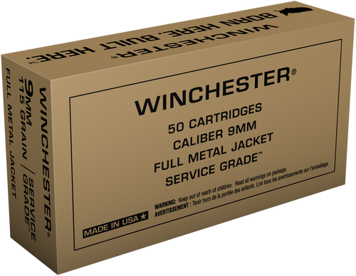 Winchester Ammo SG9W Service Grade  9mmLuger 115gr Full Metal Jacket 50 Per Box/10 Case