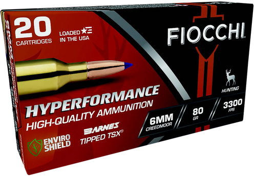 Fiocchi 6CMTT Hyperformance  6mmCreedmoor 80gr Barnes Tipped TSX 20 Per Box/10 Case