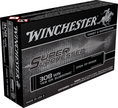 Winchester Ammo SUP308 Super Suppressed  308Win 168gr Open Tip Range 20 Per Box/10 Case
