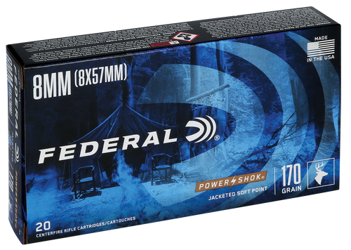 Federal 8A Power-Shok  8mmMauser 170gr Jacketed Soft Point 20 Per Box/10 Case