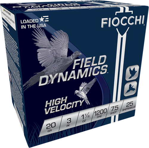 Fiocchi 203HV75 Field Dynamics High Velocity 20Gauge 3" 1 1/4oz 7.5Shot 25 Per Box/10 Case