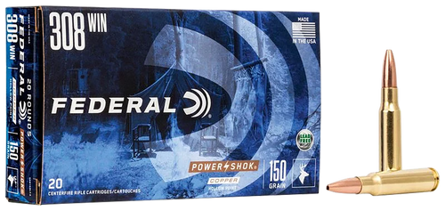 Federal 308150LFA Power-Shok Copper 308Win 150gr Copper Hollow Point 20 Per Box/10 Case