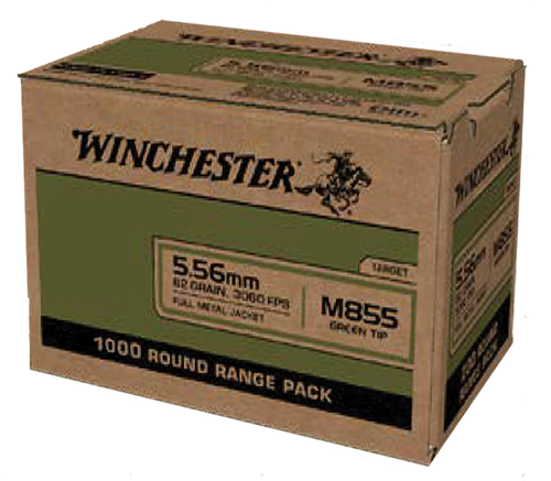 Winchester Ammo WM8551000 USA M855 Green Tip 5.56x45mmNATO 62gr Full Metal Jacket 1000 Per Box/1 Case *Sold By Case
