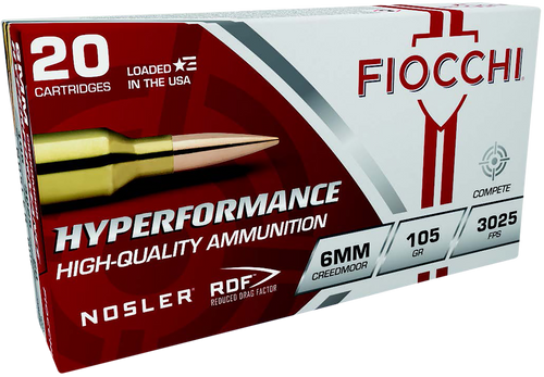 Fiocchi 6CMRD Hyperformance Match 6mmCreedmoor 105gr Nosler Reduced Drag Factor 20 Per Box/10 Case