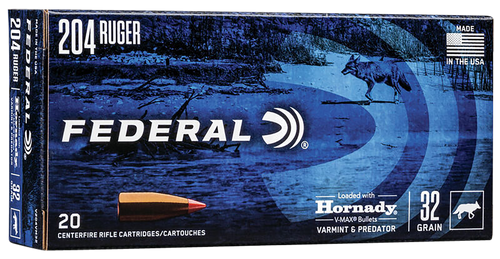Federal V204VM32 Varmint & Predator  204Ruger 32gr Hornady V-Max 20 Per Box/10 Case