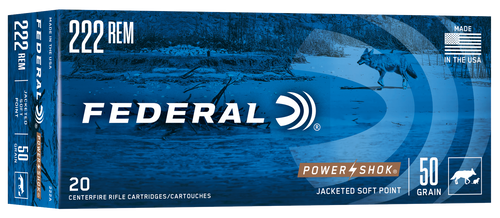 Federal 222A Power-Shok  222Rem 50gr Jacketed Soft Point 20 Per Box/10 Case