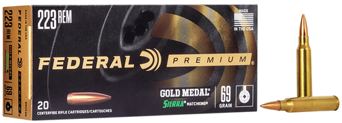 Federal GM223M Premium Gold Medal 223Rem 69gr Sierra MatchKing BTHP 20 Per Box/10 Case