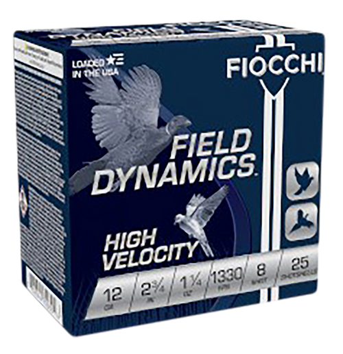 Fiocchi 12HV8 Field Dynamics High Velocity 12Gauge 2.75" 1 1/4oz 8Shot 25 Per Box/10 Case