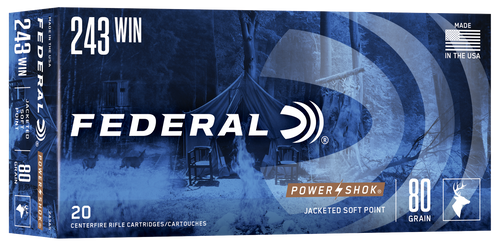 Federal 243AS Power-Shok  243Win 80gr Jacketed Soft Point 20 Per Box/10 Case
