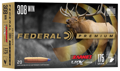 Federal P308LRX1 Premium  308Win 175gr Barnes LRX Lead Free 20 Per Box/10 Case