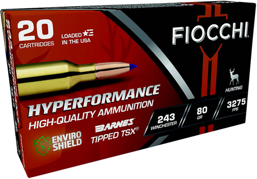 Fiocchi 243TTSX Hyperformance  243Win 80gr Barnes Tipped TSX 20 Per Box/10 Case