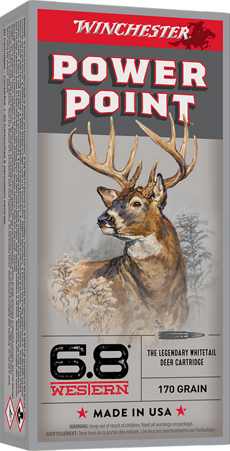 Winchester Ammo X68W1 Power-Point  6.8Western 170gr 20 Per Box/10 Case