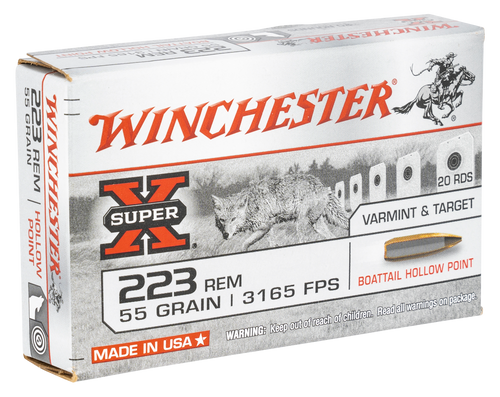 Winchester Ammo W223HP55 Super X  223Rem 55gr Boat Tail Hollow Point 20 Per Box/25 Case