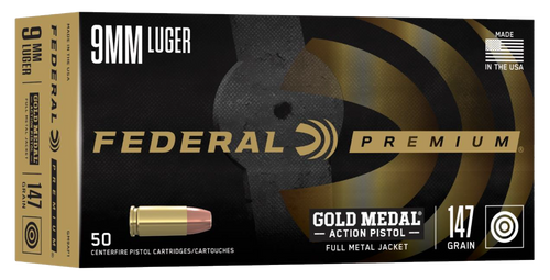 Federal GM9AP1 Gold Medal Centerfire Pistol 9mmLuger 147gr Full Metal Jacket 50 Per Box/10 Case