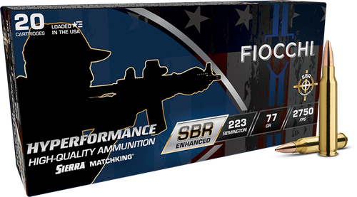 Fiocchi 223SBRD Hyperformance  223Rem 77gr Hollow Point Boat Tail 20 Per Box/10 Case